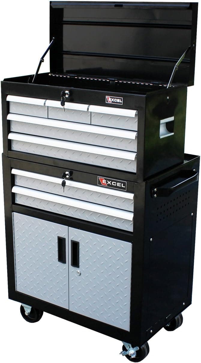 Excel TB2031AB-Black 7-Drawer Chest and Roller Combination, Black