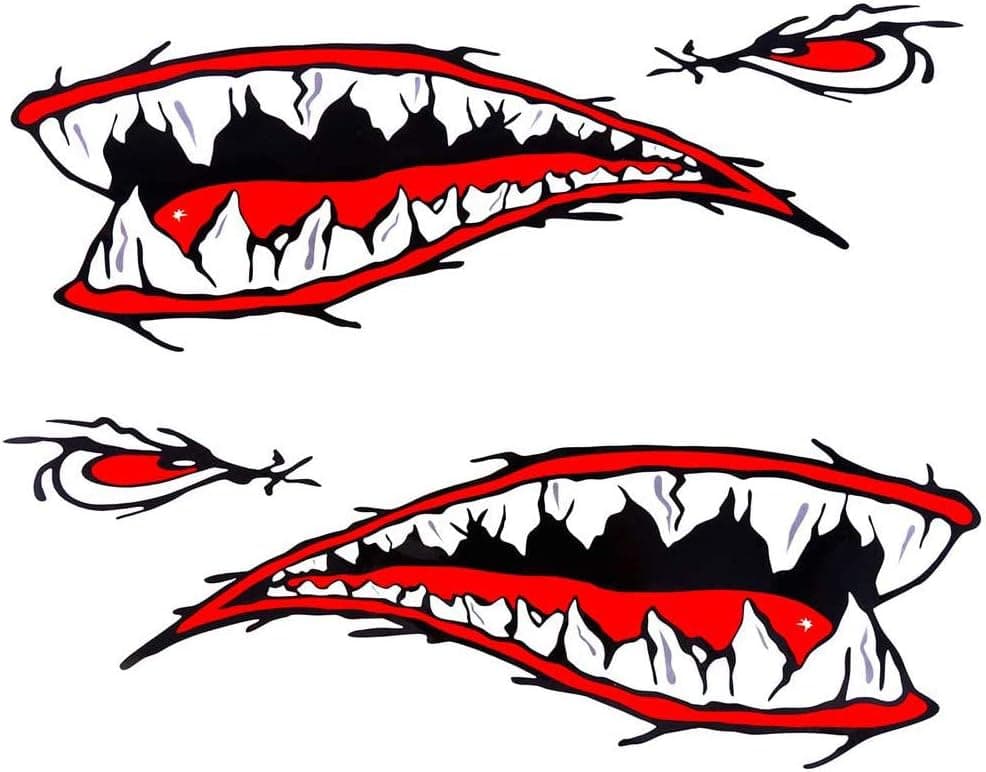 Grneric 1Pair Kayak Stickers Decals Waterproof Shark Teeth Mouth for Fishing Canoe Boat Motorcycle Car Sport Bike Kayaking Accessories