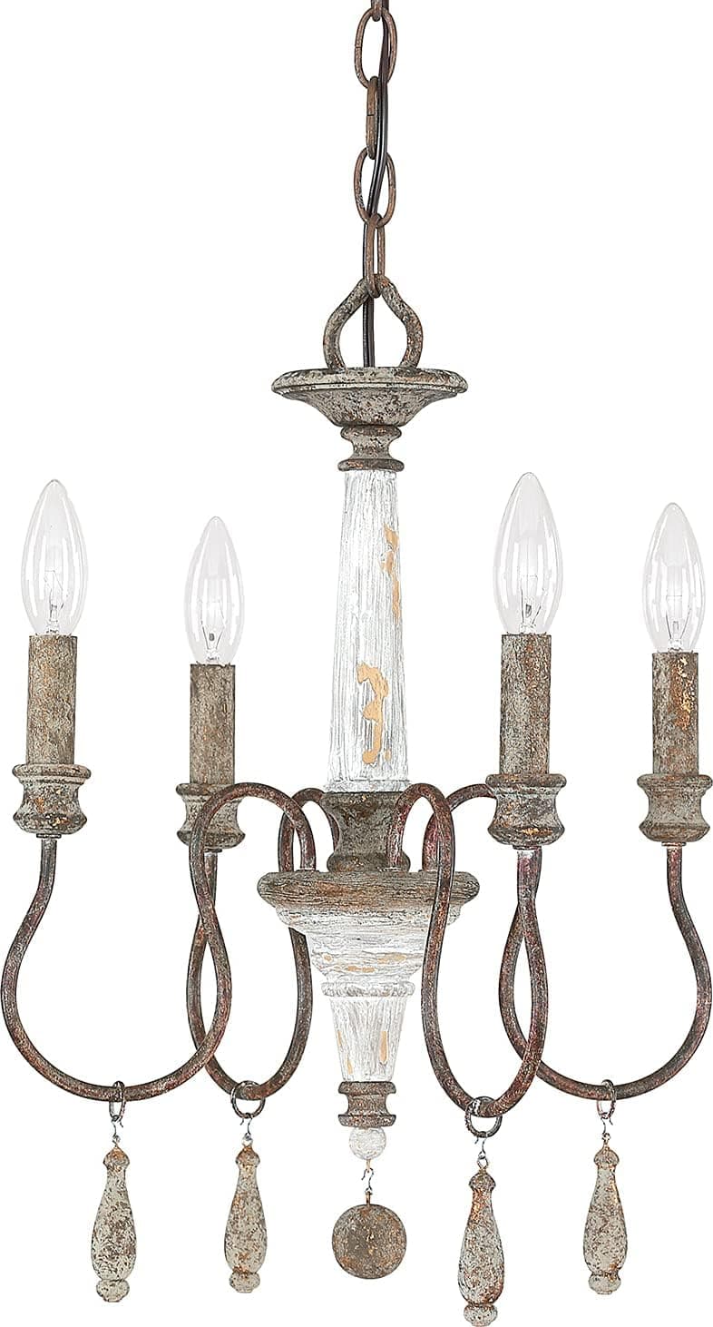 Austin Allen 9A193A Zoe Traditional French Country Chandelier with Decorative Adornments, 4-Light 240 Total Watts, 19" H x 14" W, French Antique