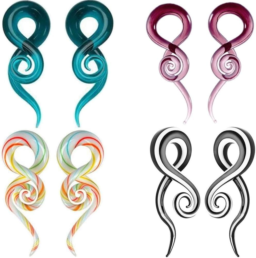 Chaplin Wong Pack of 8 Mixed Colors Glass Spiral Tapers Ear Piercing Tunnel Plugs Gauges
