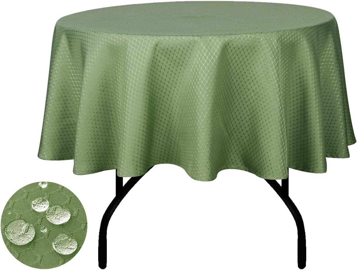 Tektrum Heavy Duty 70 inch Round Elegant Waffle Weave Check Jacquard Tablecloth Table Cover - Waterproof/Stain Resistant/Spill Proof - Great for Dinner, Banquet, Parties, Wedding (Light Sage Green)