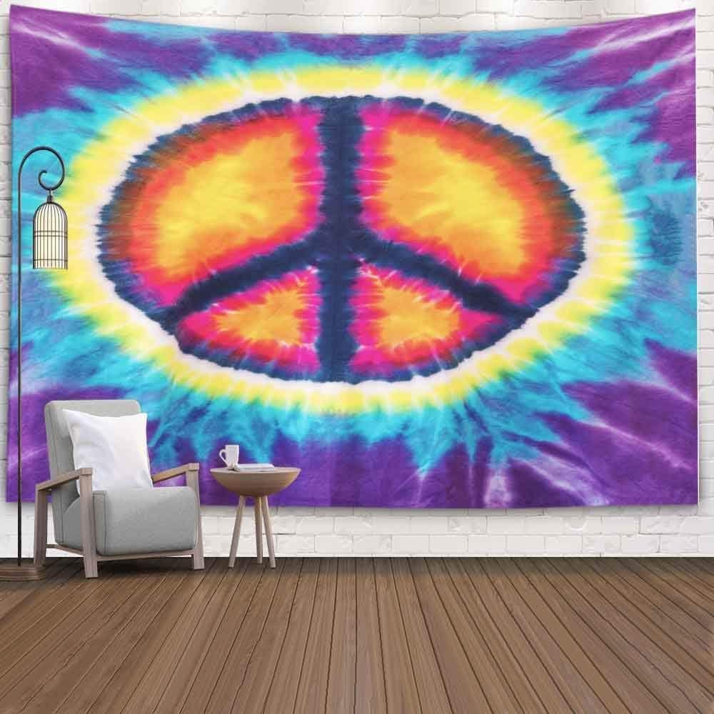 Gesmatic Christmas Wall Tapestry, Merry Christmas Tapestry Abstract Peace Sign Design Tie Dye Christmas Scenery Tapestry 80X60 Inch