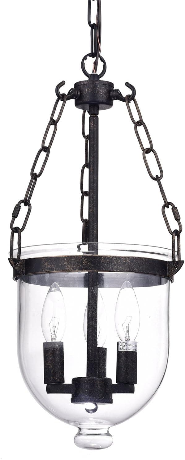 Edvivi Bell Glass Lantern Pendant Chandelier, 3 Lights Transitional Lighting Fixture with Antique Bronze Finish, Adjustable Ceiling Light Fixture with Clear Glass Shade, Entryway, Kitchen Island