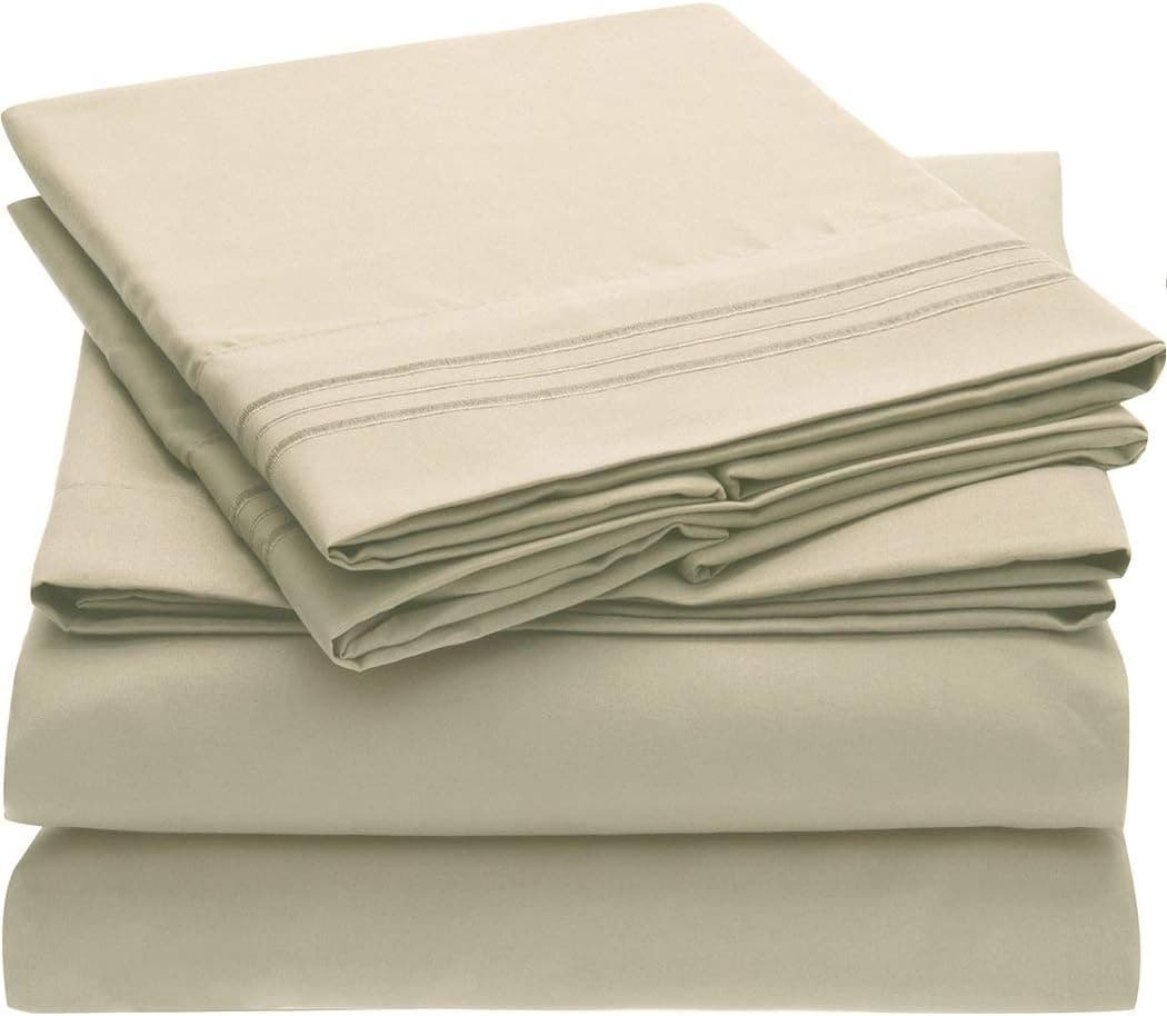 Mellanni 3pcs Bed Sheet Set Brushed Microfiber 1800 Bedding - Wrinkle, Fade, Stain Resistant - 3 Piece - 1 Fitted Sheet and 2 Pillowcases (Queen, Beige)