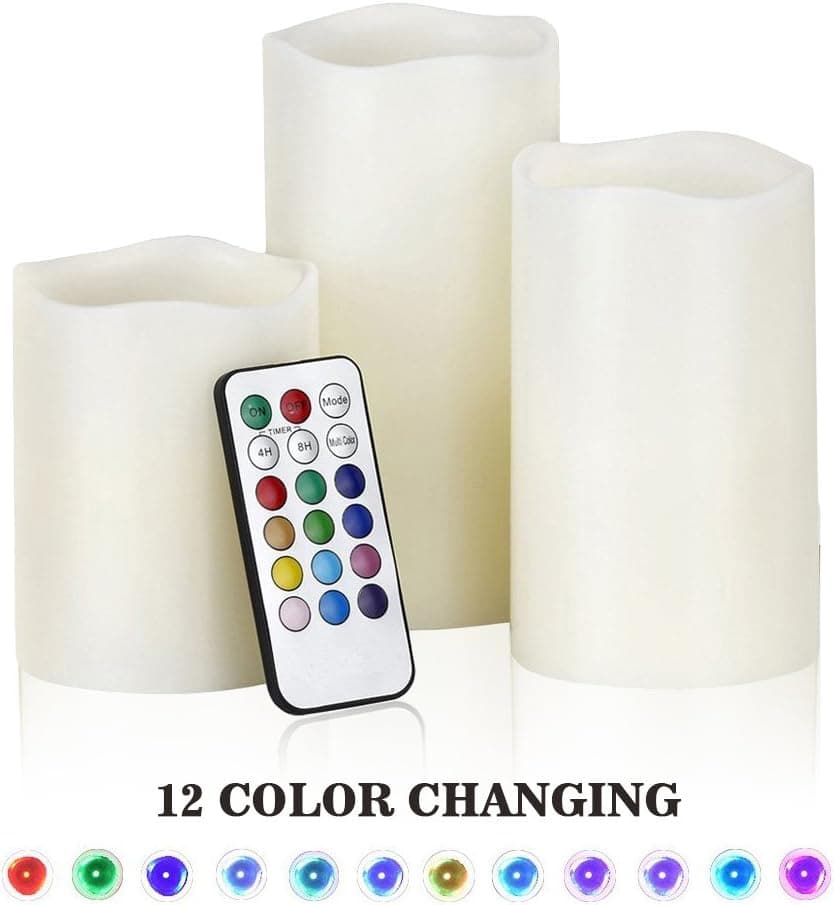 Electric Flameless Pillar Candles Set, LED Flickering Battery Operated Candles with Multi Function Color Changing Remote & Timer, Safety Indoor/Outdoor Decorative Candles by Dudu