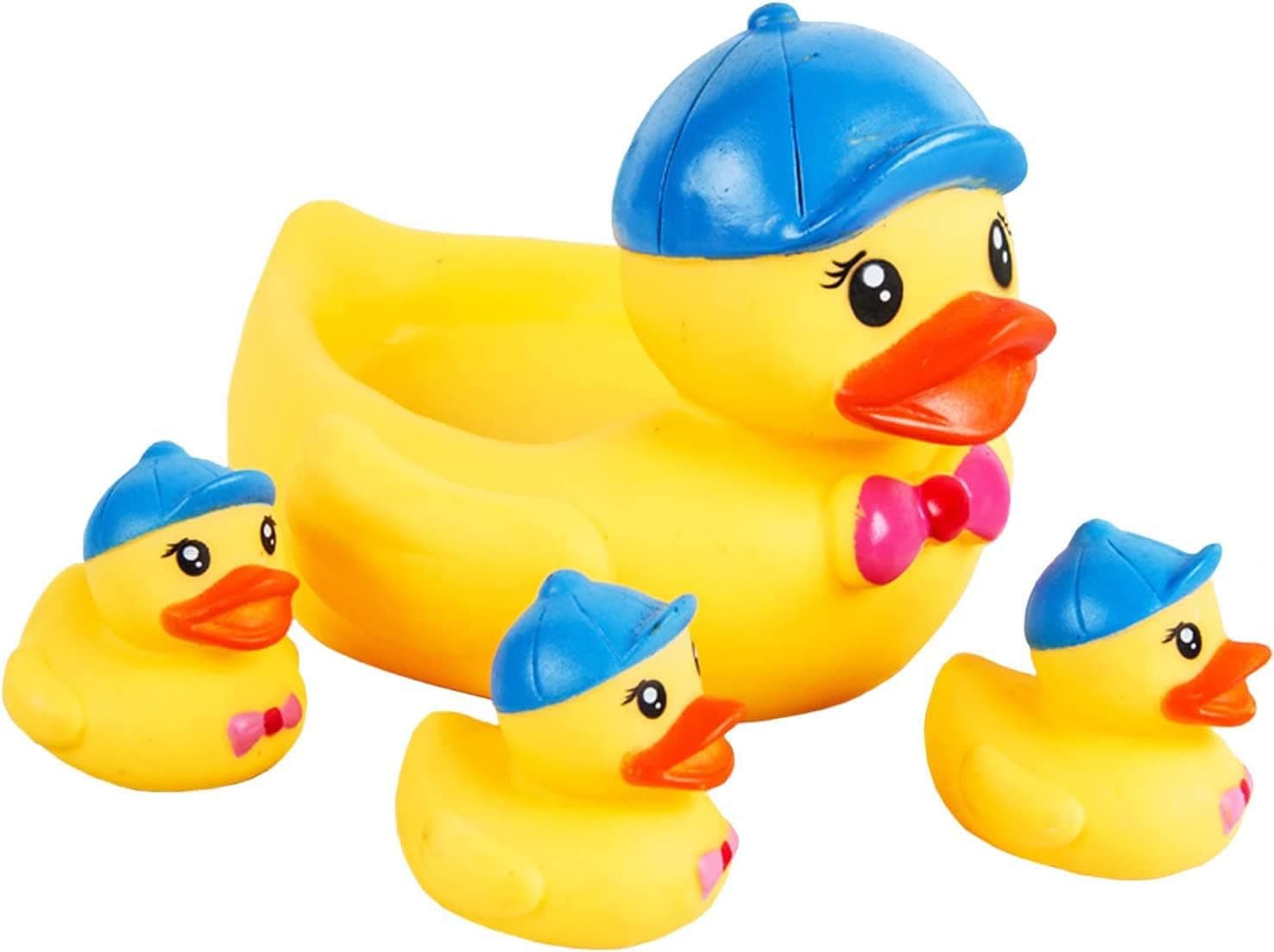 Bath Duck Toys 4Pcs Family Rubber Ducky Float&Squeak Baby Toddlers Preschool Bathtub Shower Toy (Yellow)
