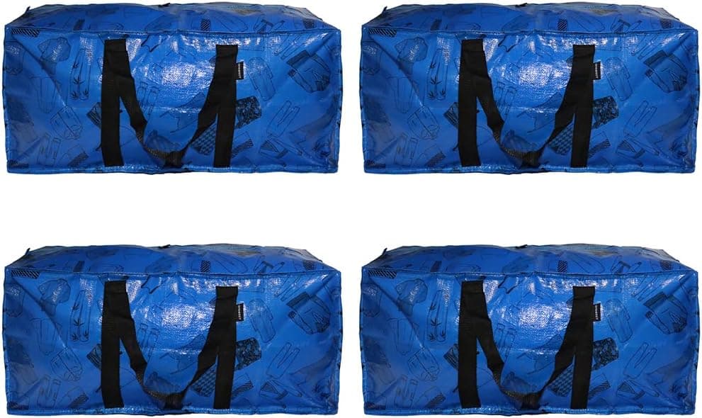 QHSWEET 4 Packs Over-sized Storage Totes Moving Bags Load Capacity up to 85L 60 Pounds for Travelling Moving Camping Christmas Decorations Storage Compatible with IKEA Frakta Cart