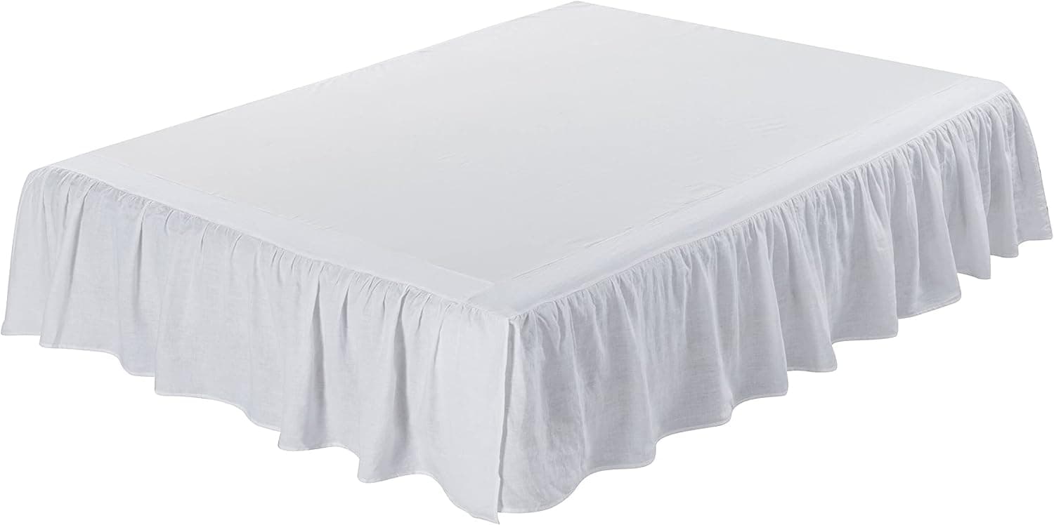 Ruffled Bed Skirt with Split Corner - Ruffled Gathered Style Dust Ruffle Bed Skirt with 14 Inch Drop - 3 Sided Coverage with Platform Twin Bed Skirts, White Solid