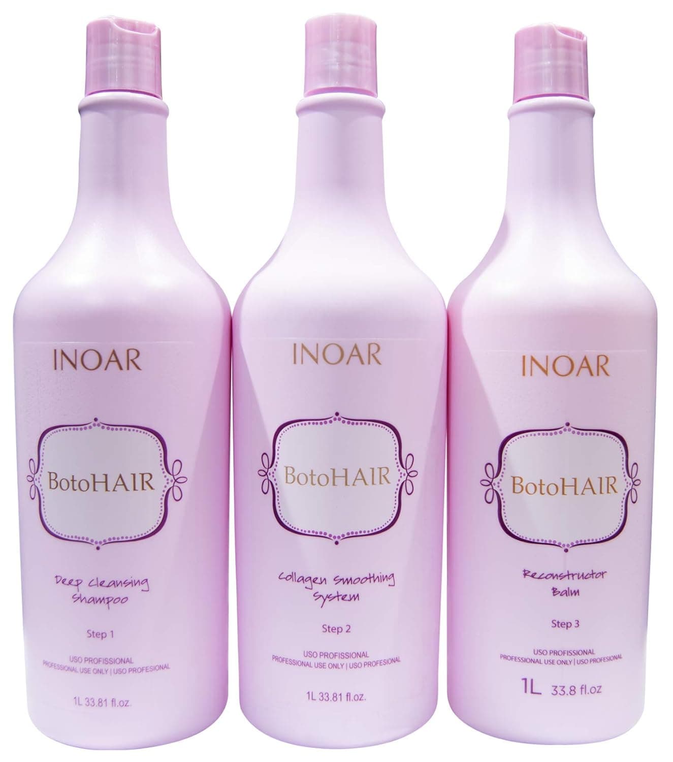 Inoar PROFESSIONAL - BotoHAIR Deep Cleansing Shampoo & BotoHAIR Collagen System & BotoHAIR Reconstructor Balm (33.8 Ounces)