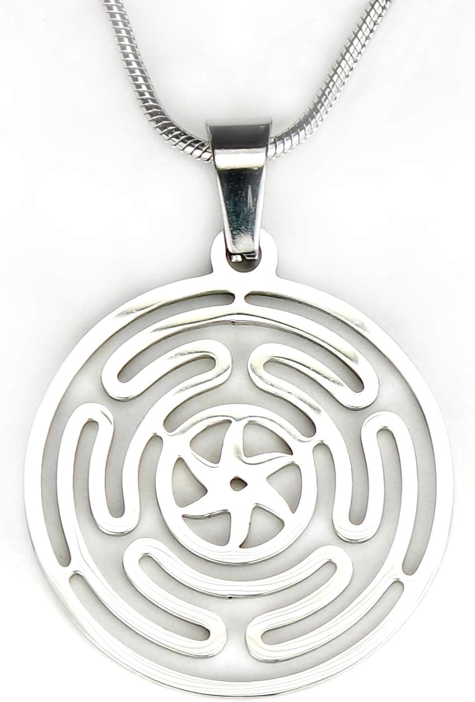 Ann Claridge Wheel of Hecate Necklace, 20" Snake Chain and 25mm Strophalos of Hekate Pendant, Pure 304 Stainless Steel