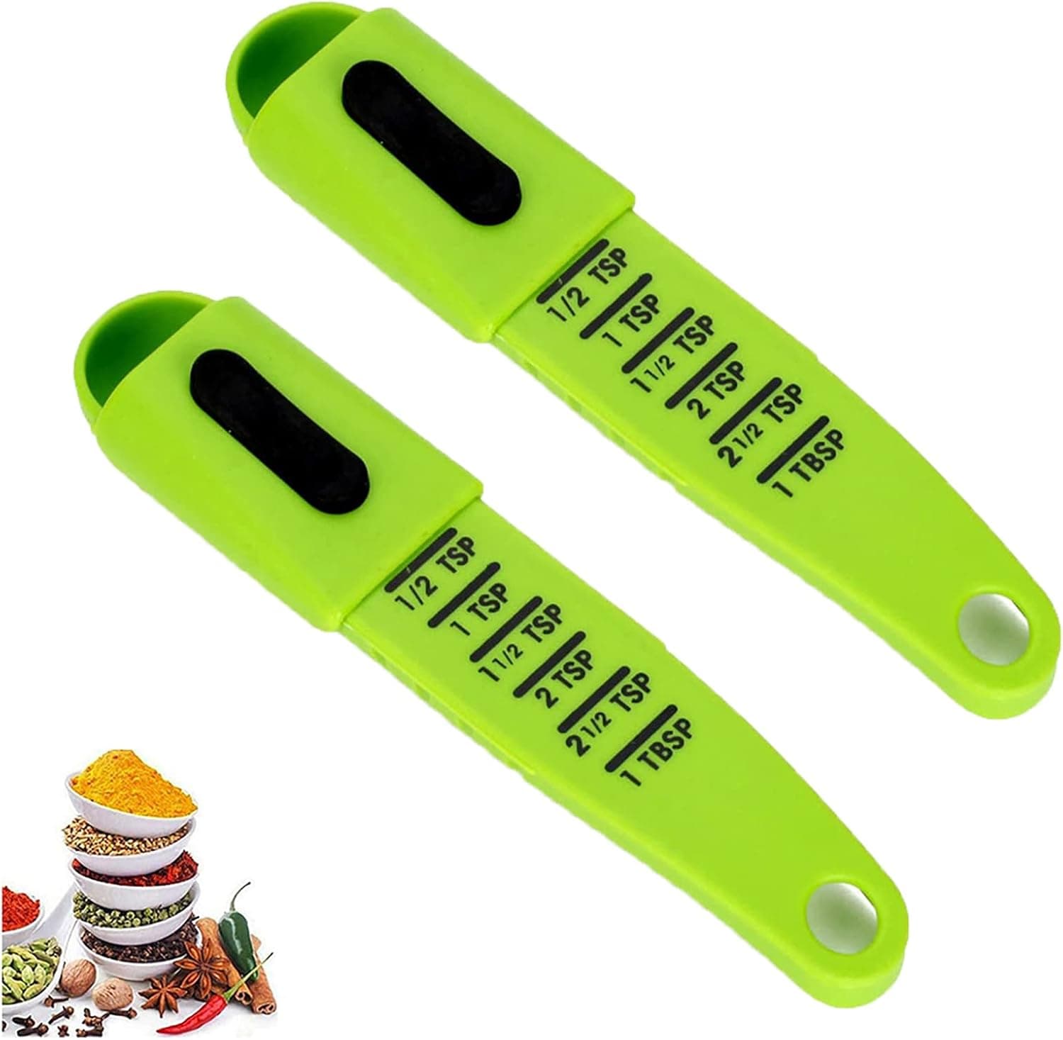 2 pcs sliding Adjustable Measuring Spoons,Adjustable from 1/2 Teaspoon to 1， Measuring Dry/Liquid Ingredients,Metering Spoon for Baking,Cooking,Powder