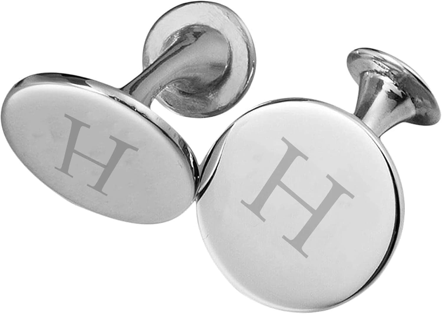 Cunill Personalized Sterling Silver Round Cufflinks For Men, Set of 2 Custom Engraved Sterling Cuff Links with Monogram, one size