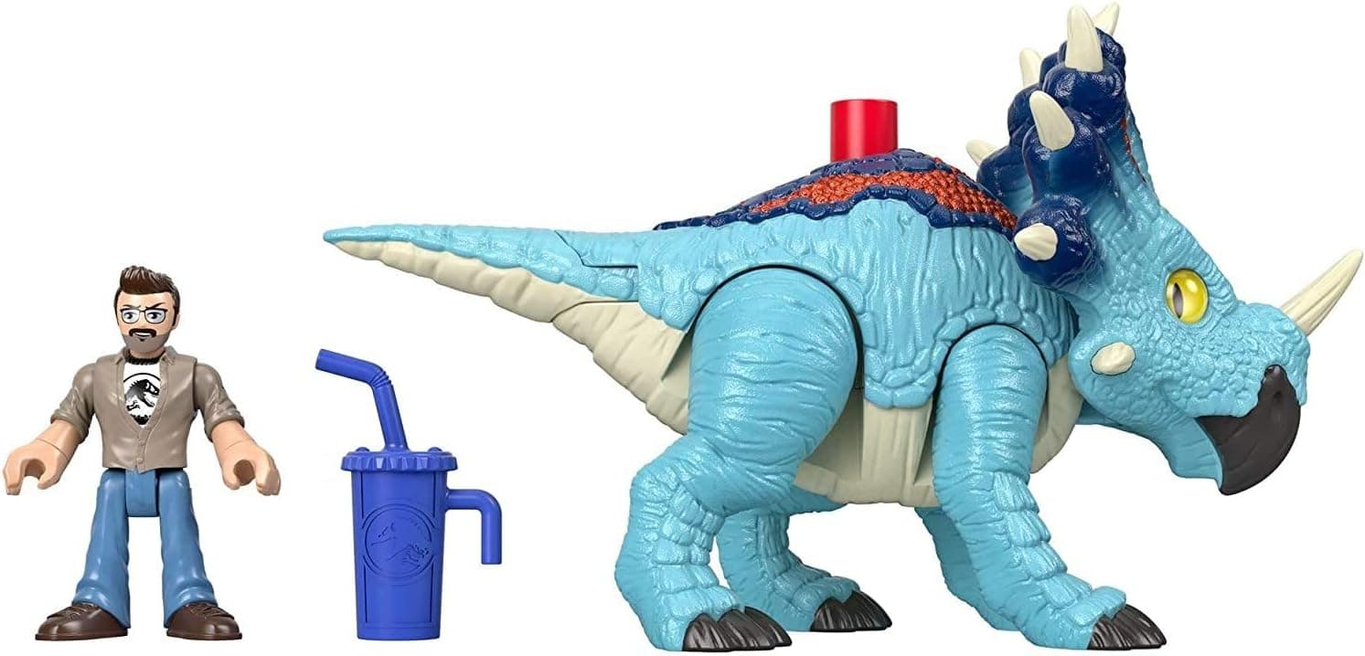 Imaginext Jurassic World Pachyrhinosaurus Dinosaur and Lowery figure set for preschool kids ages 3 years and up