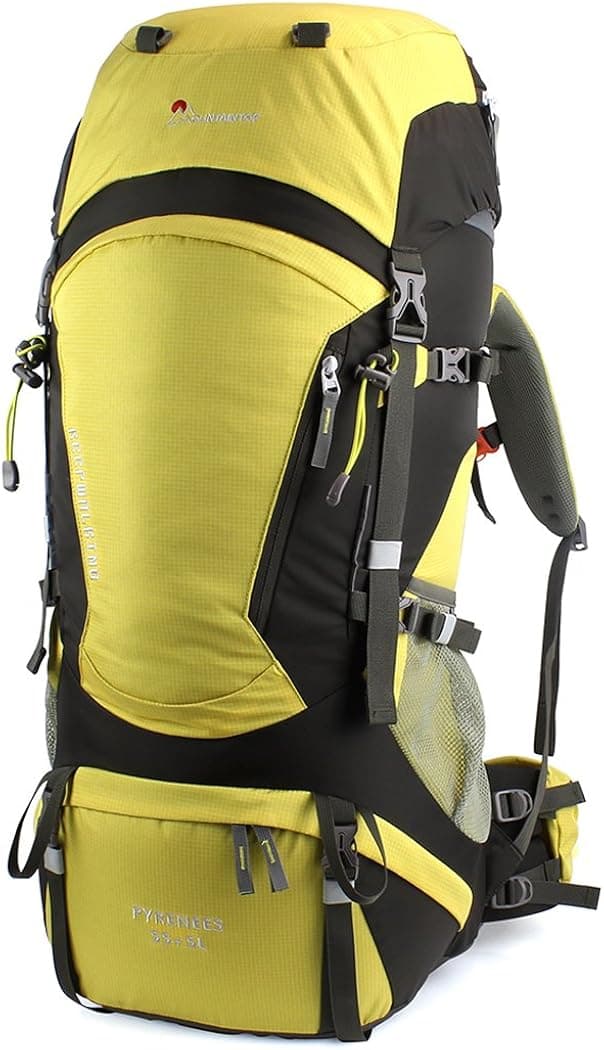 MOUNTAINTOP 60L Internal Frame Backpack Hiking Backpacking Packs with Rain Cover YKK Zipper buckle-M6012 (Yellow 60L)