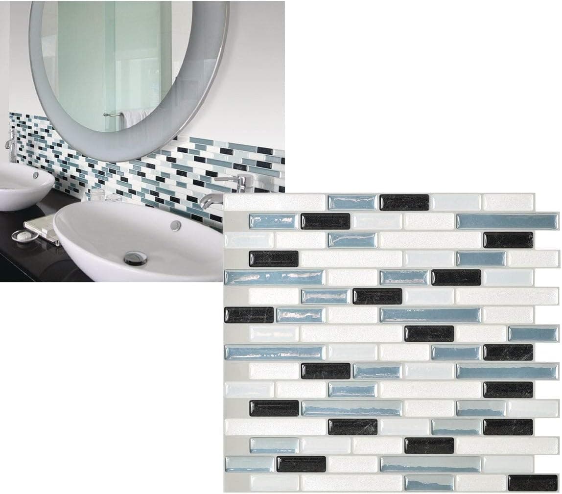 QUINCO AND COMPANY SM1041-6 Mosaik High-Gloss Mosaic in Gray & Blue Tile (Set of 6)