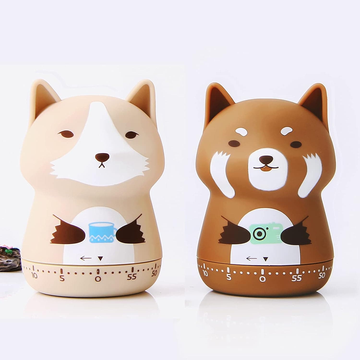 ELE DEPI 2 Pack Cute Kitchen Timer,100% Mechanical Timer for Kids,60 Minutes Wind up Timer for Cooking/Reading/Do Sports. (Brown Bear and Wolf)