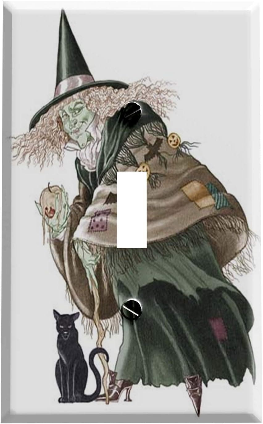 Halloween Witch and Cat Switchplate - Switch Plate Cover