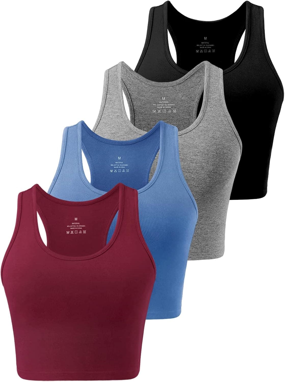 Star Vibe Basic Sports Crop Tank Tops for Women Cropped Racerback Tanks Workout Exercise Yoga Tops 4 Pieces