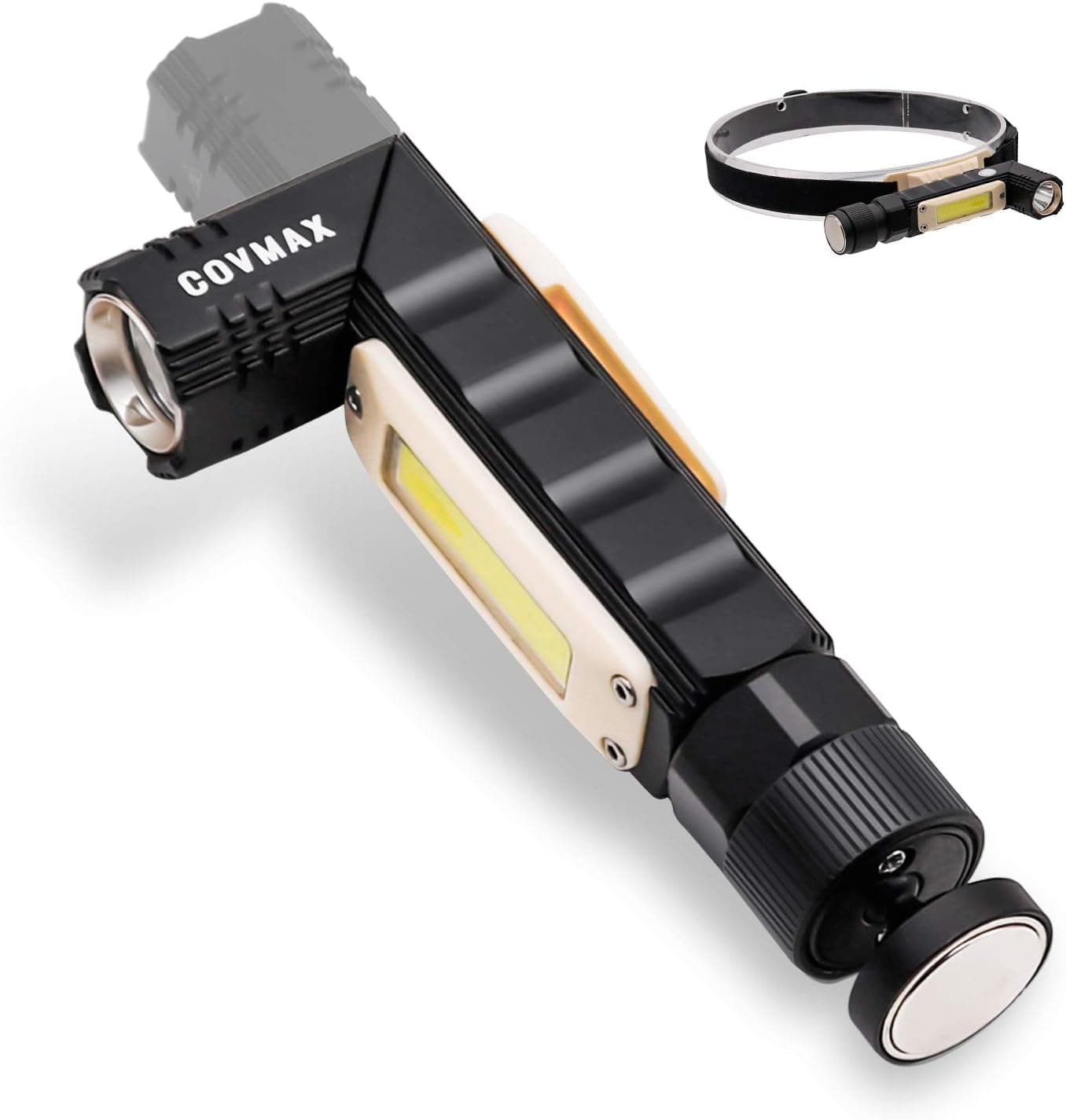 Rechargeable Flashlight, Ultra Brightest Handheld COB LED Tactical Flashlight with Magnetic Adjustable-Head 90 Degree Working Light 4 Modes for Camping Hiking and EDC (Beige)