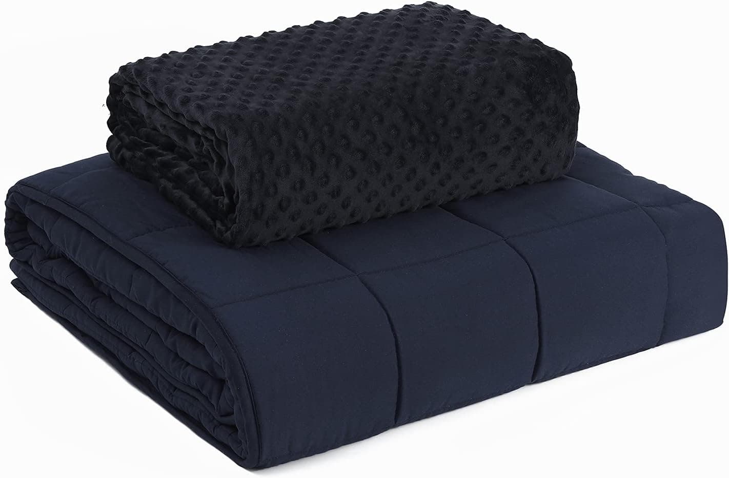 Argstar Breathable Premium Weighted Blanket & Removable Washable Milky Cover for Adults 15 Lbs On Twin/Full Bed, Hot and Cool Two Pieces for All Seasons with Premium Glass Beads, 48"x72", Navy.