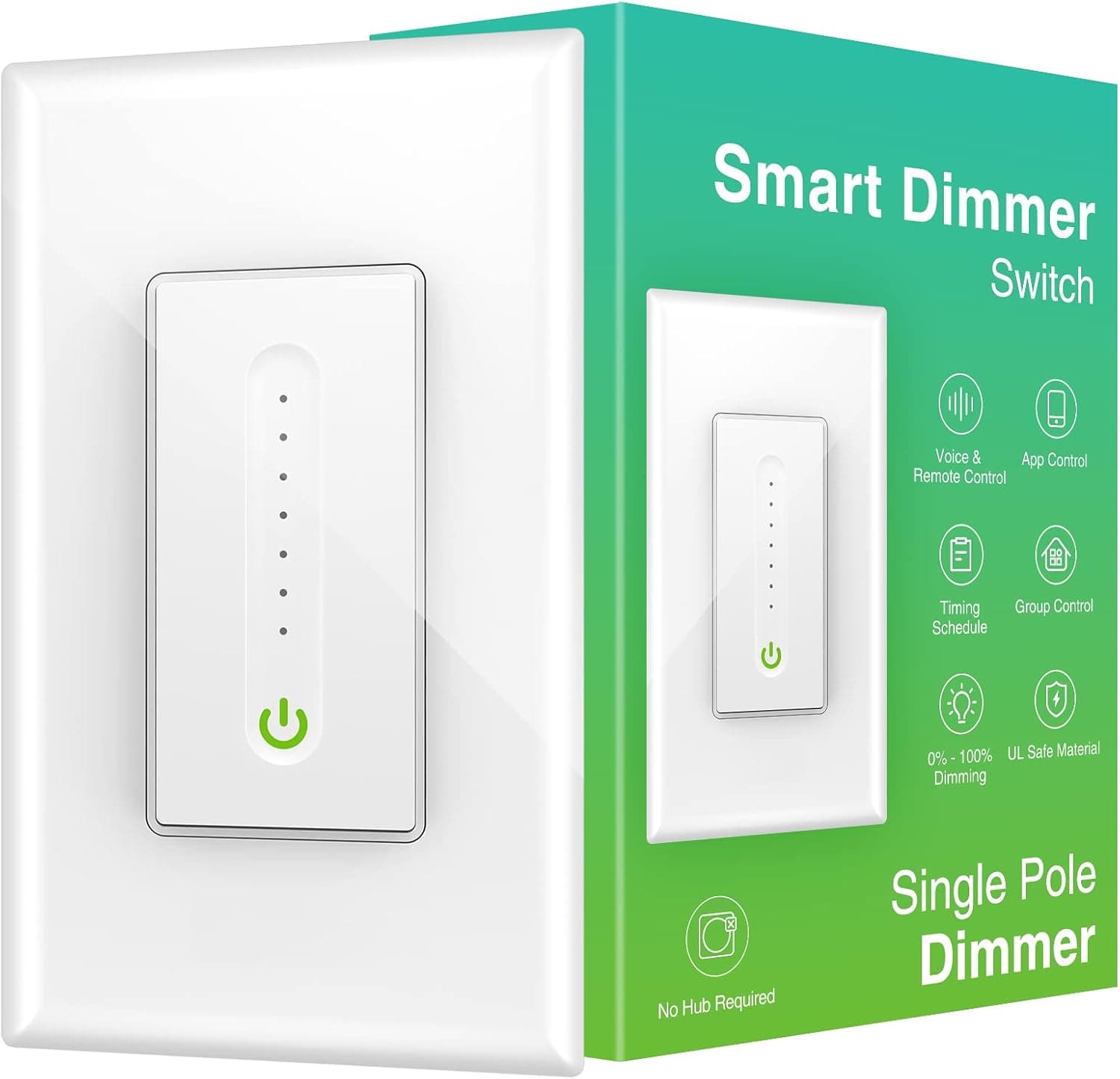 OHMAX Smart Dimmer Switch Compatible with Alexa and Google Assistant Single-Pole 2.4Ghz Wi-Fi Light Switch for Dimming Lights, APP Remote and Voice Control Timer, Neutral Wire Required (1 Pack)