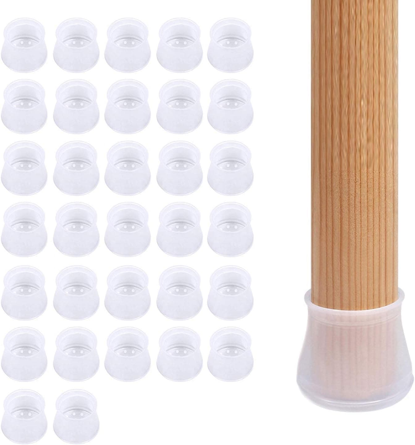 Banriwowi Silicone Protective Cover, Leg Covers for furnitures Like Tables and Chairs, 32pcs Silicone Protector caps(Transparent) (32)