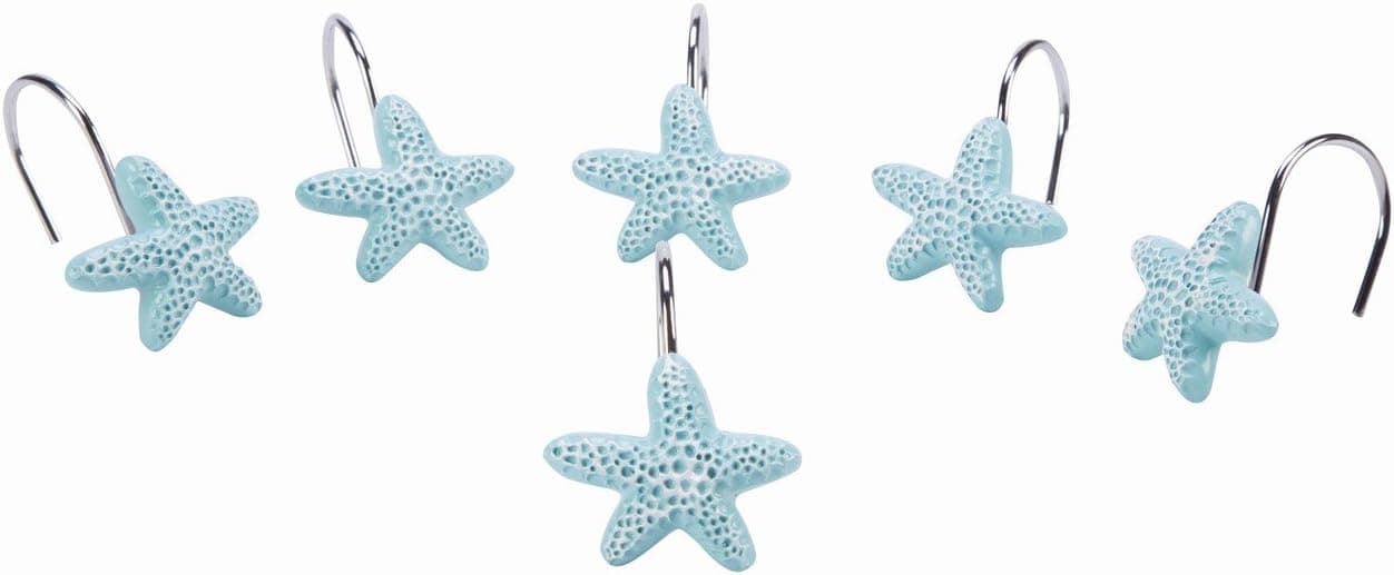 Alicemall Blue Decorative Shower Curtain Hooks Durable Light Blue Starfish 12 Pieces Resin Nautical Shower Curtain Hooks Decorative Accessories for Bathroom (Light Blue)
