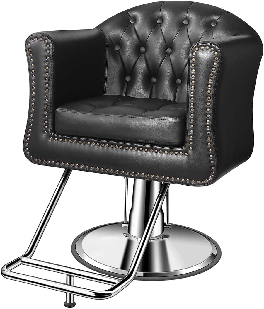 Baasha Salon Chair, Black Salon Chair with Heavy Duty Hydraulic Pump, Salon Chair for Hair Stylist, Hair Salon Chair Beauty Salon Equipment, Hair Chair for Salon, Max Load Weight 440 lbs