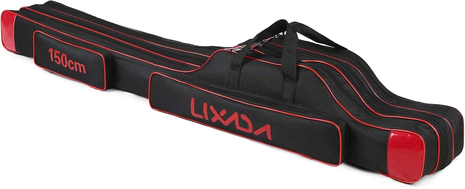 Lixada Fishing Rod Case 3 Layers Oxford Fishing Rod Bag Portable Folding Fishing Rod Carrier Case Fishing Reel Tackle Storage Travel Bags 90cm/120cm/150cm Optional