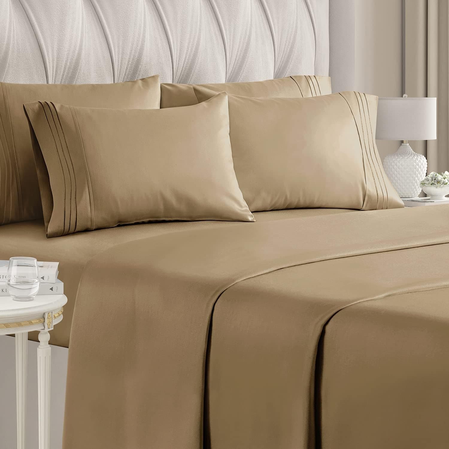 Full Size Sheet Set - 6 Piece Set - Hotel Luxury Bed Sheets - Extra Soft - Deep Pockets - Easy Fit - Breathable & Cooling Sheets - Wrinkle Free - Comfy - Beige Tan Bed Sheets - Fulls Sheets - 6 PC