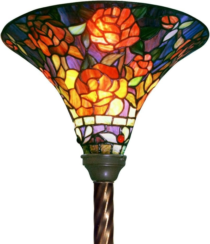 Warehouse of Tiffany PS185-BB75B Tiffany-style Rose Torchiere, Amber/Green