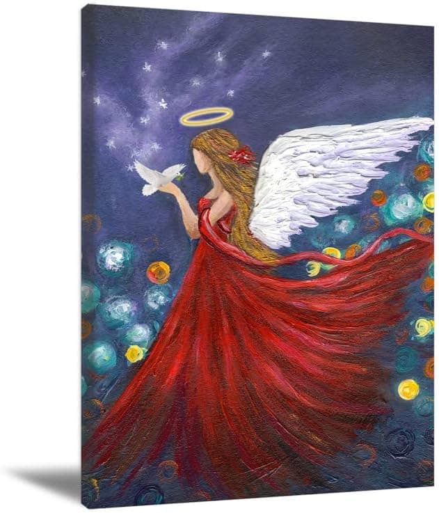 Angel Wing Wall Art Abstract Angel Painting Angel Art Posters Angel Girl Wall Art Angel Wing Picture Angel Prints Art Canvas Angel Wings Wall Decor for Bedroom Living Room Office 16x24 Inch Frameless