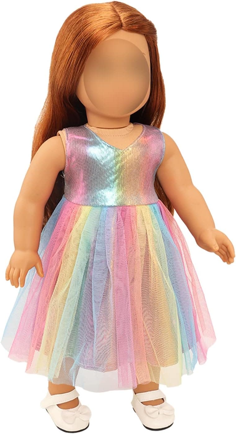 BARWA Doll Clothes and Accessories for 18 inch Dolls Mermaid Casual Tutu Dress, Outfits, Swimsuit, Underwear… (J: 2 pcs Rainbow Tutu Dresses)