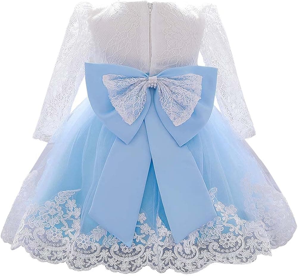 6-24 Months Baby Girl Big Bowknot Lace Flower Wedding Ball Gown Toddler Princess Dresses