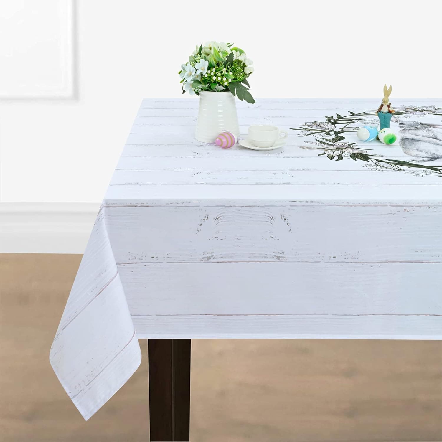 ASPMIZ Easter Bunny Tablecloth, Spring Floral Table Cloth, Flowers Rabbit Tablecloths, Happy Easter Waterproof Tablecloth Rectangle for Dinner Party Holiday Decoration, 60 x 120 inch