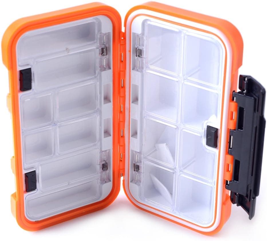 Hicreat Double-Sides Fishing Tackle Boxes Waterproof Storage Cases Fly Fishing Tool Small Accessory Tackle Box for Outdoor Large Boxes Containers Light Weight Orange Black Gray