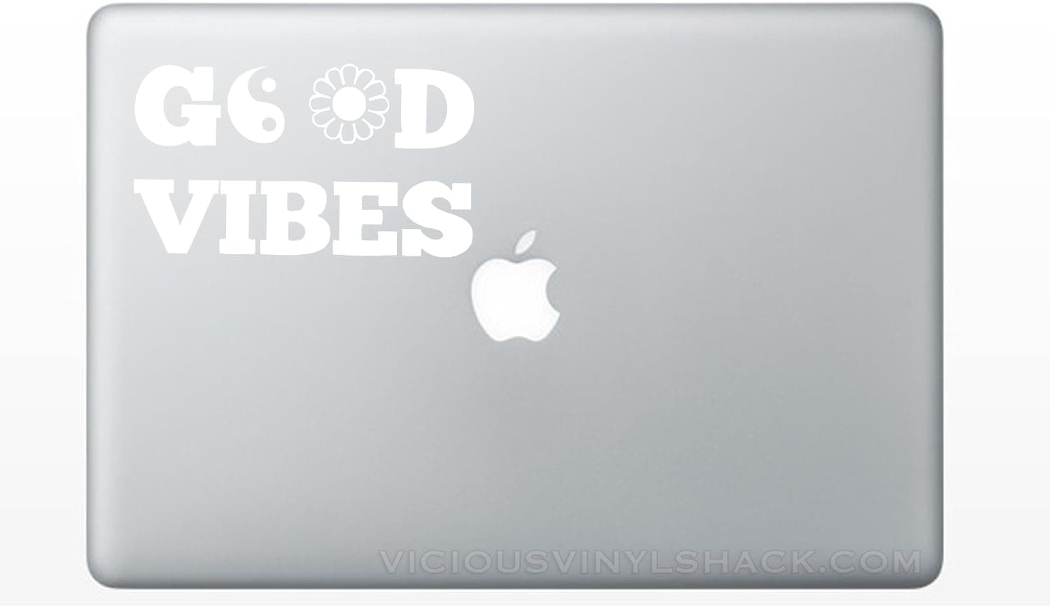 Good Vibes Peace Sign Daisy Quote Vinyl Decal Stickers for Laptops - White 5 Inches Wide
