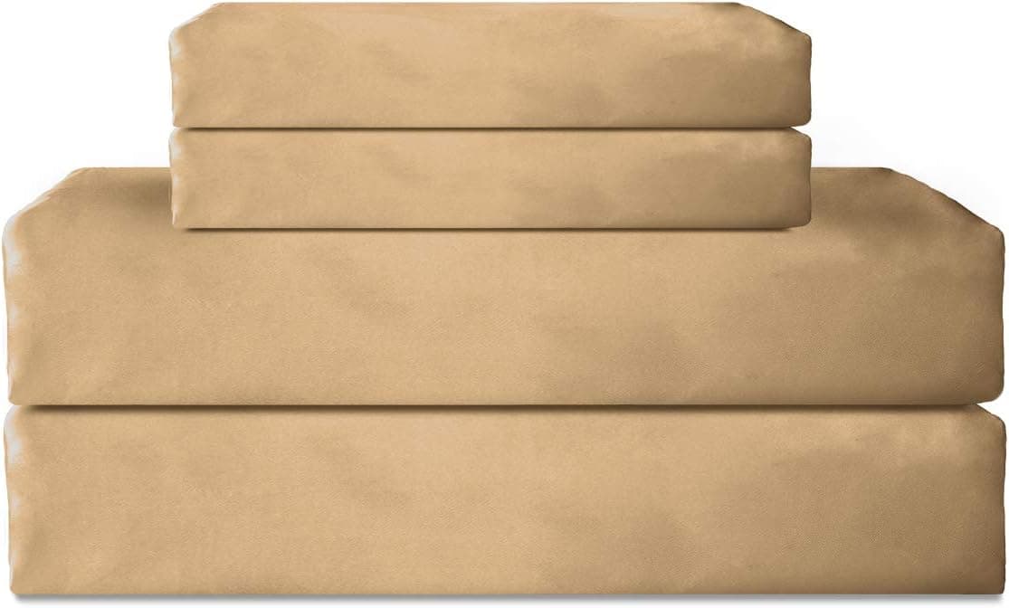 Elite Home Products 100% Luxury Satin Polyester Solid Sheet Set, Queen, Gold
