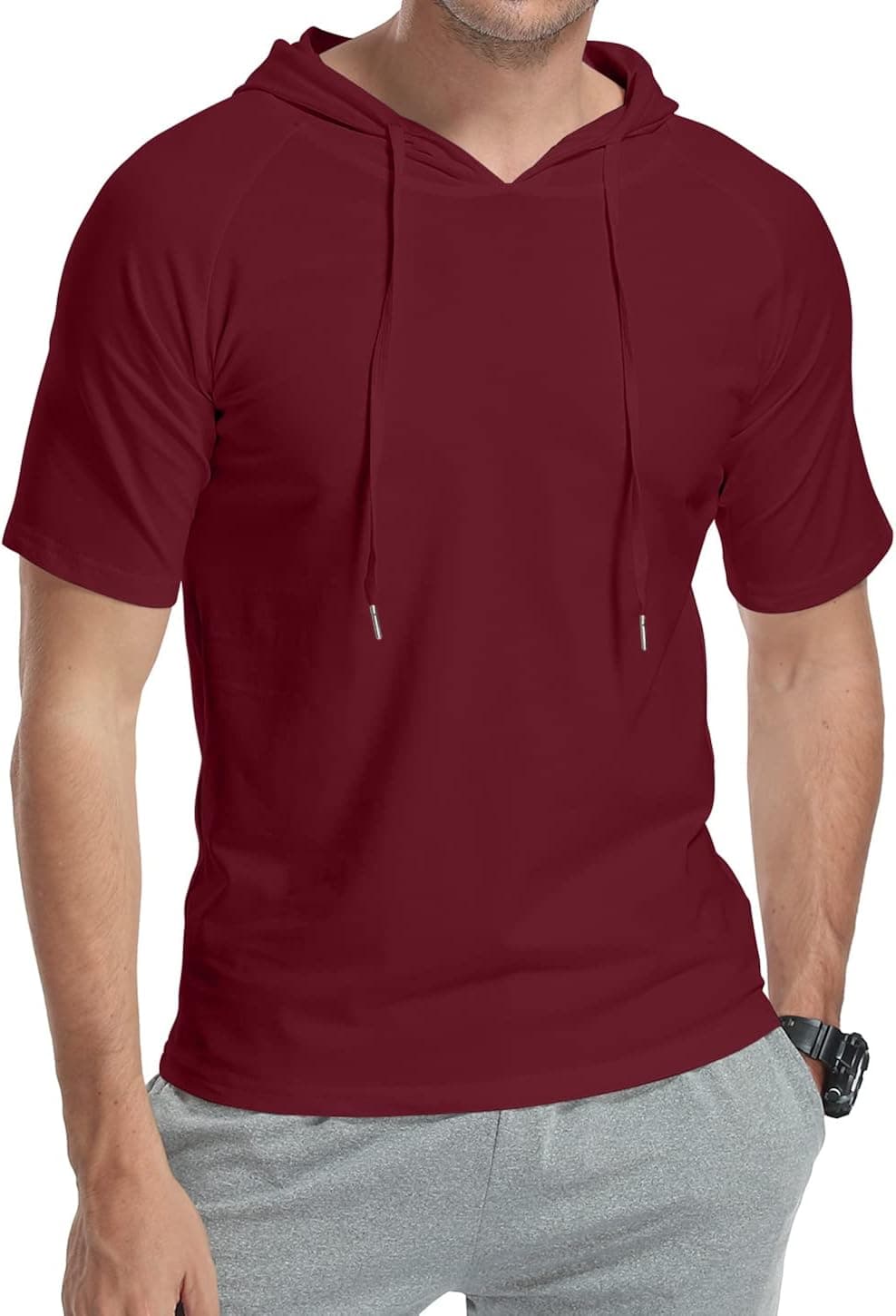 KUYIGO Men Short Sleeve Hoodie Casual Lightweight Sweatshirts