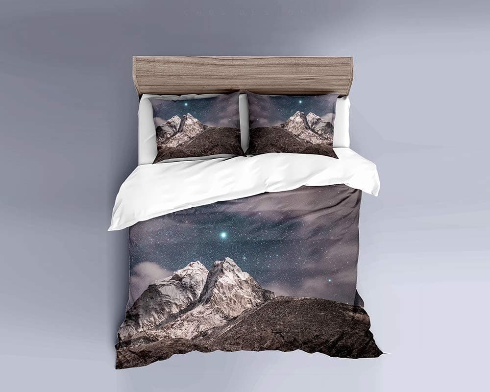 MILDLY Duvet Cover Sets 3 Pieces Brushed Mircrofiber Fabric Duvet Cover King Size Zipper Closure with Two Pillow Case Starry Sky Pattern Digital Printed