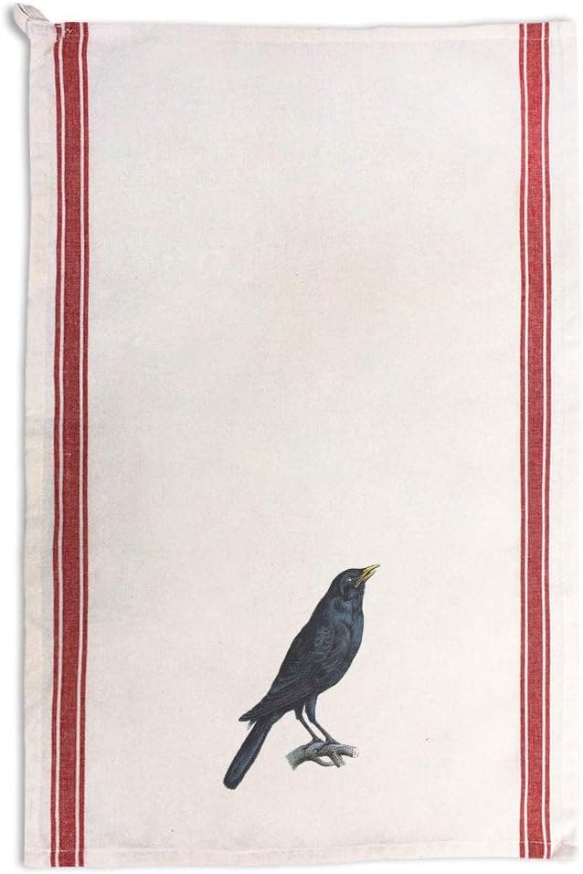 Custom Decor Kitchen Towels Crow Vintage Look B Animals Birds Animals Birds Cleaning Supplies Dish Towels Red Stripe Design Only