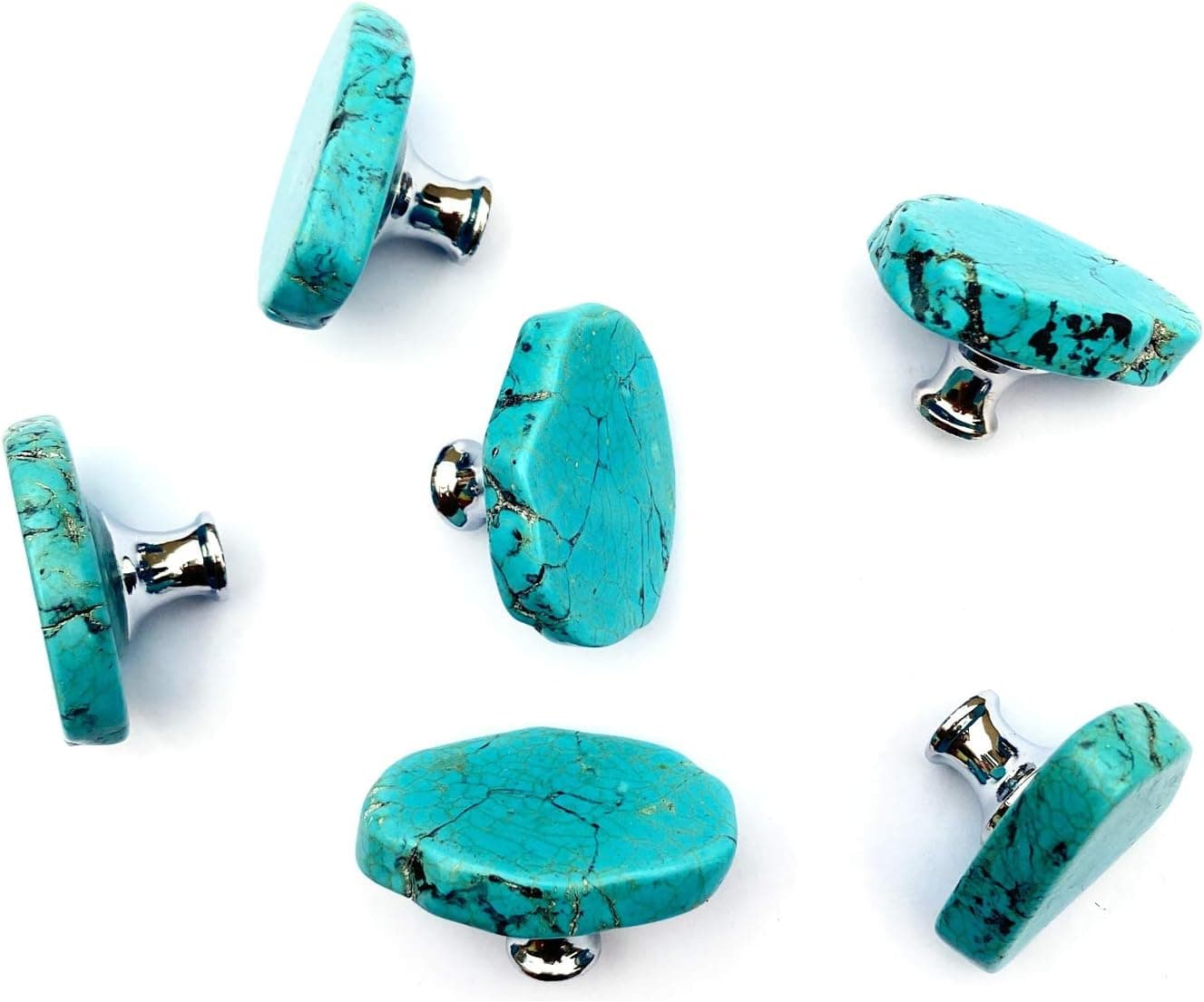 ZILucky Turquoise Cabinet Drawer knobs Free-Form Stone Slab Pulls Bohemian Appeal Southwest Style Home Decor Drawer Pulls Handles for Dresser Cupboard Wardrobe Cabinet Kitchen Knobs Pack of 4 (Blue)