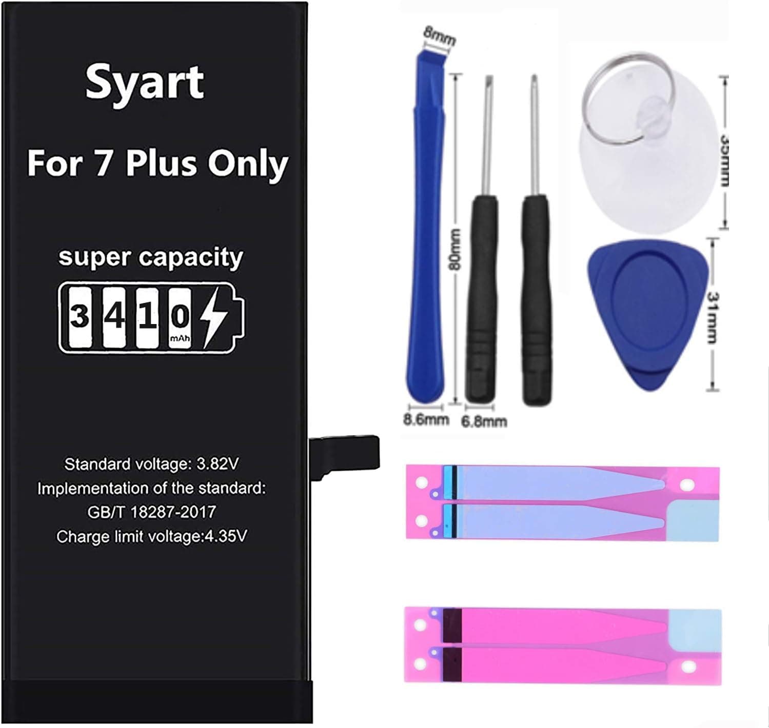 for iPhone 7 Plus Replacement Battery Upgraded High Capacity 0 Cycle Li-ion Battery,SYART 3410mAh Battery for iPhone 7 Plus A1661,A1784,A1785 Battery Replacement Kits taps