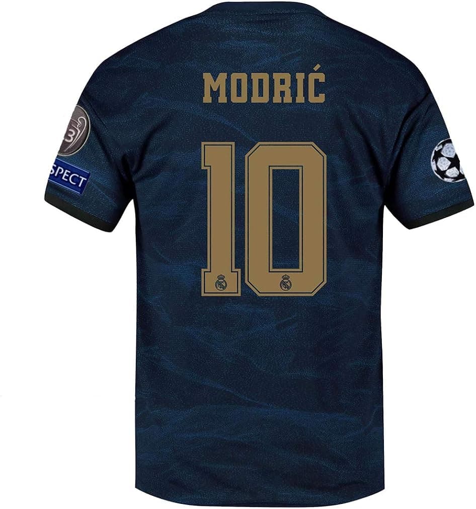 Saint George Real Madrid 2019-2020 New Season #10 Modric Men's Away Soccer Jersey & League Armbands Color Blue Size M