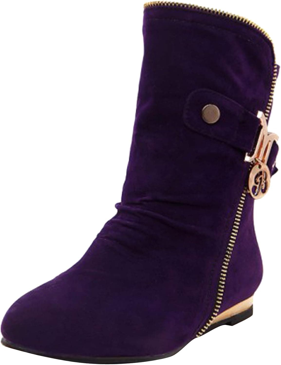 Show Shine Women's Fashion Flats Boots Short Boots (9.5, dark purple)