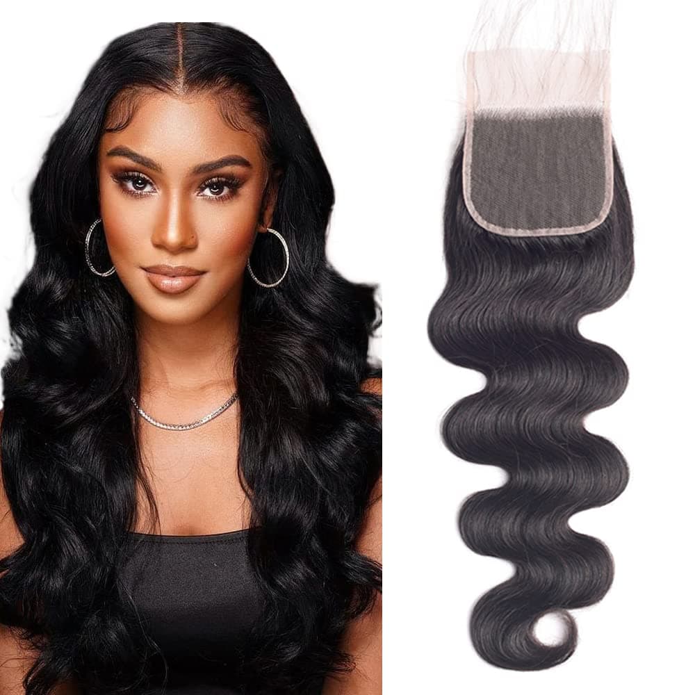 Body Wave Closure 4x4 Free Part Closure Brazilian Human Hair Closure Body Wave Lace Top Closure Human Hair 100% Unprocessed Virgin Human Hair Weave Swiss Lace closures With Baby Hair Natural Black Color(14inch, Free Part Closure)