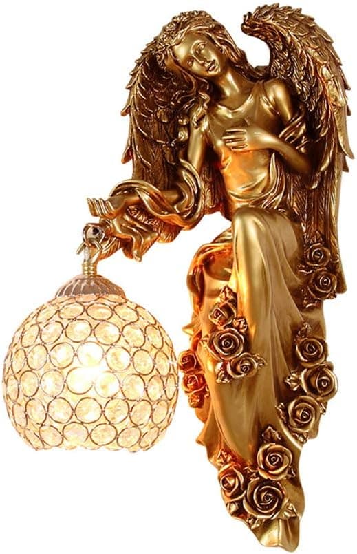 LITFAD Antique Spherical Sconce Light Decorated Bedside Lamp Clear Crystal 1 Light in Gold Wall Light Angel Wall Lamp for Bedroom Living Room Hotel - Left