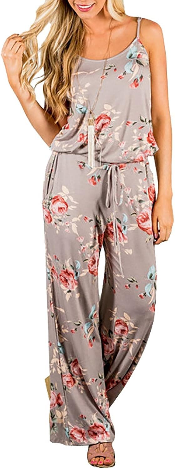 Minipeach Women's Solid Color Backless Sleeveless Wide Long Pants Jumpsuit Rompers