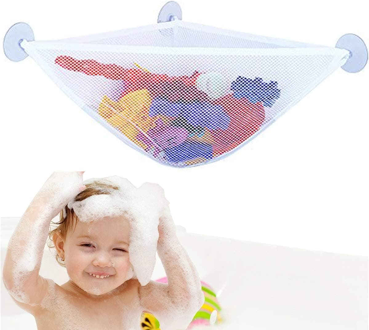 Bath Toy Storage Bath Toy Holder With 3 Strong Suction Cups - Bathtub Toys Net Holder Organizer - Corner Shower Caddy Bag For Kids And Toddlers - Bathroom Hanging Mesh Basket For Baby Boys And Girls