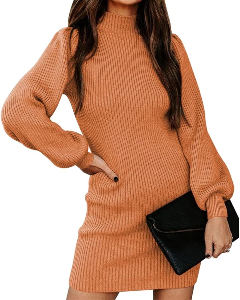 NIUBIA Women's Turtleneck Dress Long Sleeve Solid Color Knit Narrow Cuffs Slim Pullover Bodycon Mini Sweater